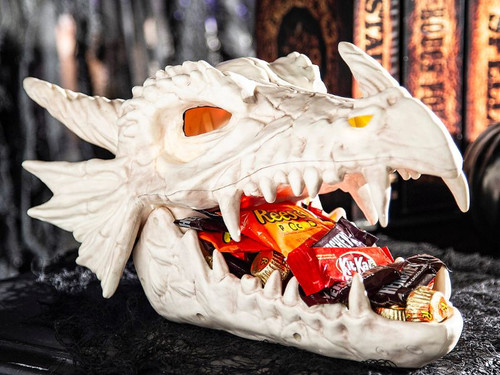 8" Light-Up Dragon Skull Candy Bowl Halloween Decoration