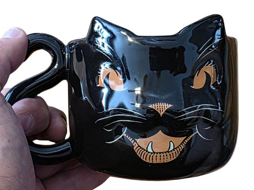 Vintage Halloween Ceramic Black Cat Mug