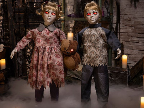 3 Ft. Animated Light-Up Apocalypse Twins with Stuffed Bear