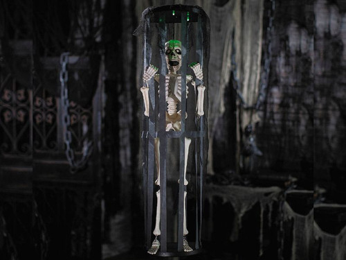 Animated Light-Up Skeleton in a Shaking Cage