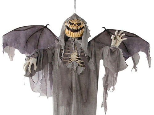 5 Ft. Animated Hanging Jack-O'-Lantern Skeleton Scarecrow with Wings