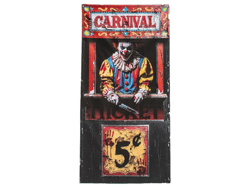 Halloween door curtain featuring scary clown and blood splatter