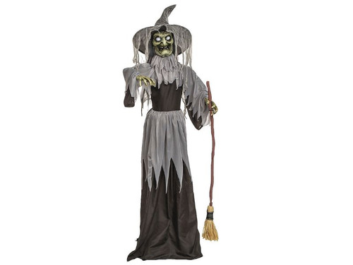 6 ft tall animated witch with black cloak turning side to side