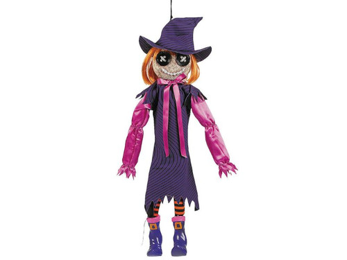 Hanging Mischievous Black & Purple Witch Doll - 24"