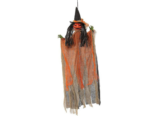 hanging pumpkinhead scarecrow with orange hat