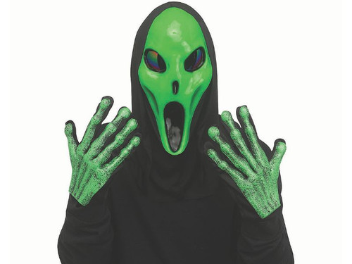 Alien Spawn Green Mask with Black Shroud & Green Gloves Set