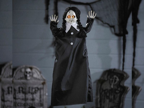 27.5" Animated Hanging Doll - Cracked Face Halloween Prop