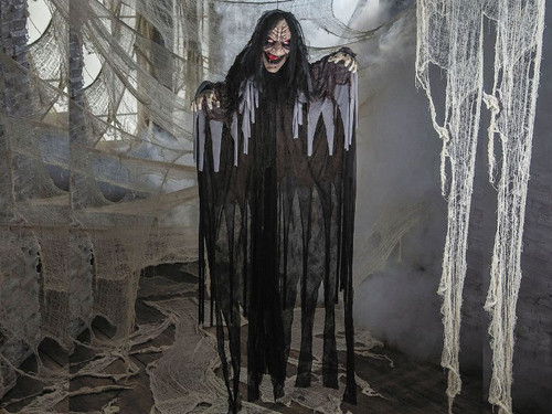 6 Ft Talking Witch - Hanging Halloween Prop with Light-Up Eyes