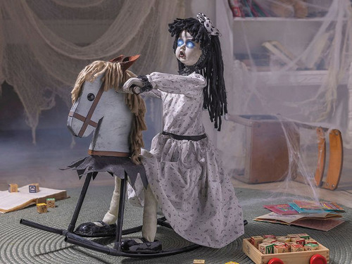 28 In Life-Size Girl on Rocking Horse Halloween Prop
