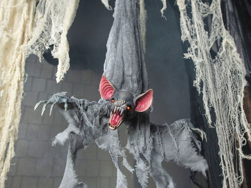 39 1/4" Light-Up Hanging Upside-Down Gray Bat Prop
