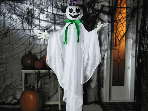 Smiling Ghost with Witch Hat - 39 In - Animated Hanging Prop