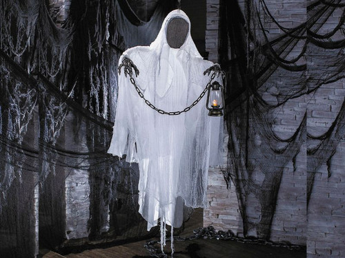 5 Ft Hanging Faceless Ghost with Lantern & Chain Prop