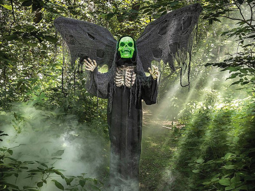 5 Ft. 6 In Standing Skeleton Reaper with Animated Wings - Light-Up Halloween Prop