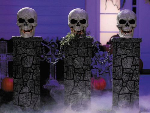 Skull Pedestal Fence - 4 Ft. x 3 Ft. - Light-Up Halloween Prop