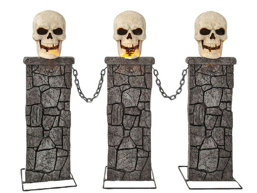 Skull Pedestal Fence - 4 Ft. x 3 Ft. - Light-Up Halloween Prop