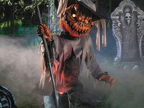 Animated Pumpkin Scarecrow - 3 Ft. - Pop-Up Light-Up Halloween Prop Animated Pumpkin Scarecrow - 3 Ft. - Pop-Up Light-Up Halloween Prop