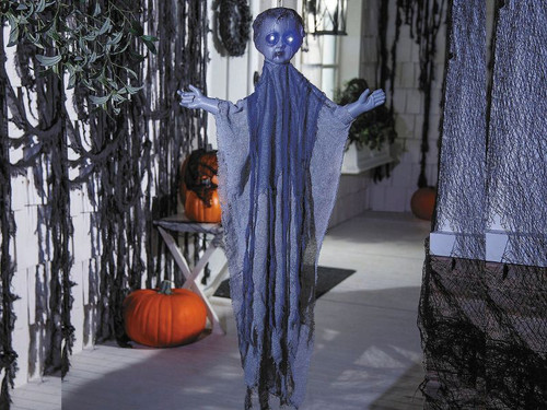 Animated Hanging Gray Angel - 39 In - Light-Up Halloween Prop