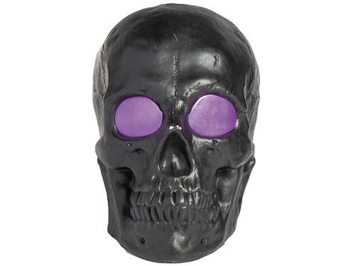 Detail view of LED blow mold skull with eerie light effect