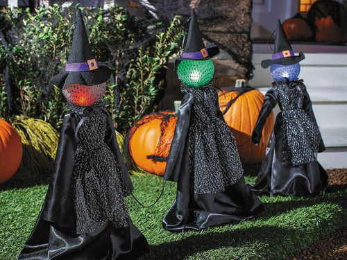 Light-up LED witch yard stakes Halloween pathway decoration set