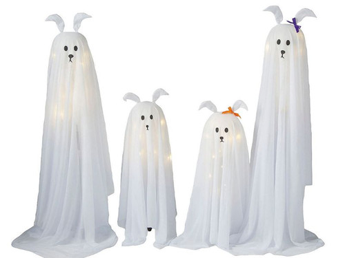 Light-Up Ghostly Dogs - Set of 4 - Standing Halloween Decorations