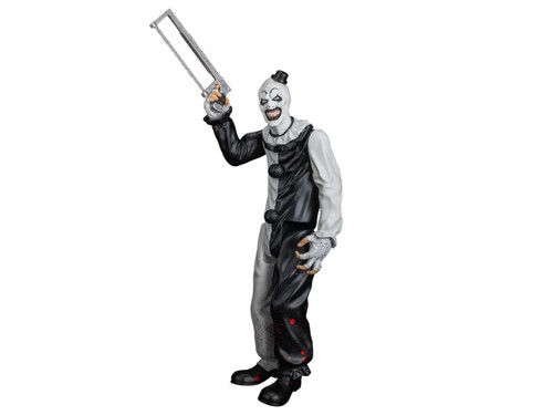 Art the Clown figure holding hacksaw accessory from Terrifier movie
