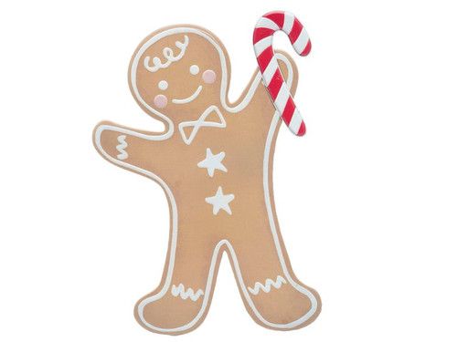 35 3/4 in Iron Gingerbread Boy Christmas Decoration with Candy Cane - Holiday Decor