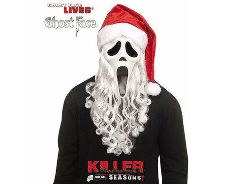 Ghost Face Mask - Adult Full Face - Santa Hat Horror Costume Ghost Face Mask - Adult Full Face - Santa Hat Horror Costume