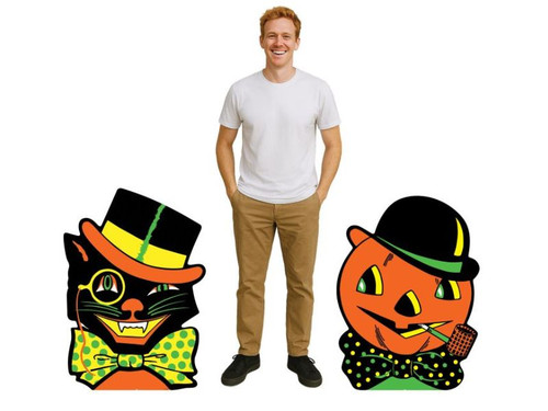Vintage Halloween Cat & J-O-L Stand-Ups Set of 2 Retro Décor