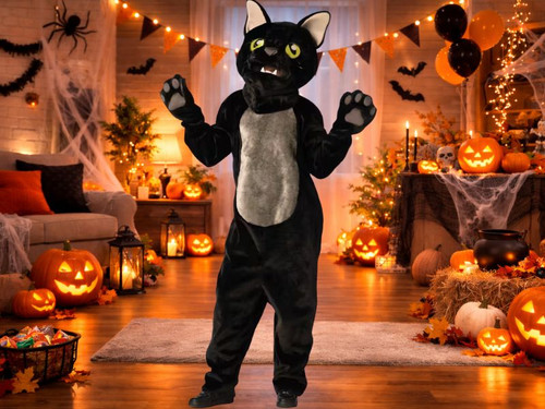 Black cat Halloween costume with mask and paws