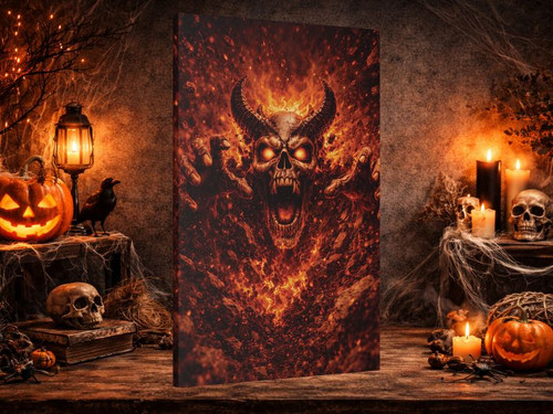 demon rift fiery skull 3d canvas wall art