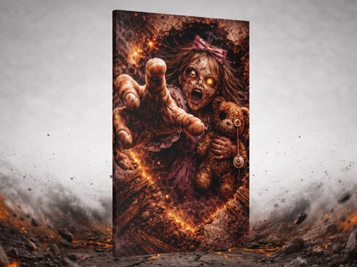 3D shattered doll breakout canvas with cracked porcelain effect