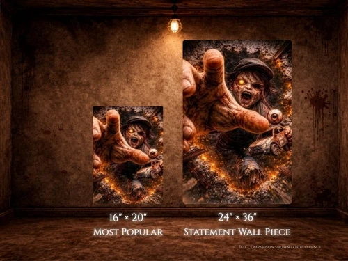 3D illusion horror canvas sizes 16x20 and 24x36 wall art size comparison display