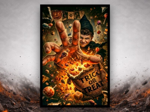 trick or treater 3d illusion canvas with candy explosion halloween wall art