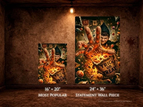 16x20 24x36 trick or treater halloween canvas wall art size reference
