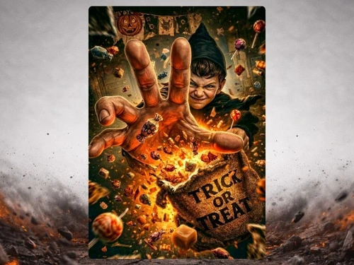 trick or treater 3d illusion canvas with candy explosion halloween wall art