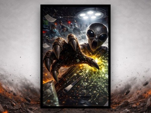 alien autopsy 3d illusion canvas with breakout claw sci fi horror decor