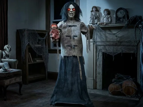 maniac mary straitjacket halloween decoration with doll