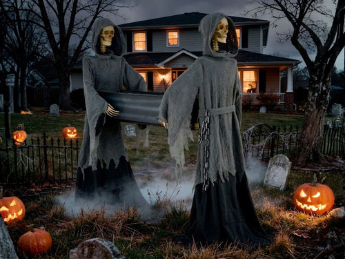skeleton reapers carrying coffin halloween decoration