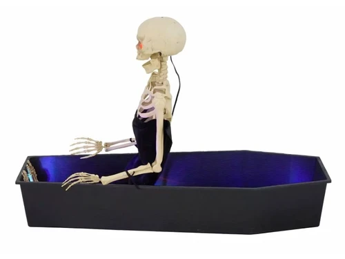 light up skeleton coffin prop with red eyes
