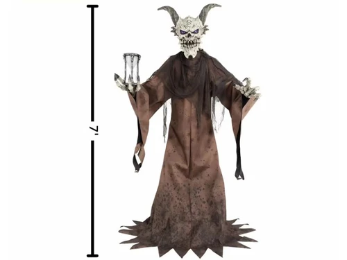 light up demon prop with glowing hourglass halloween display