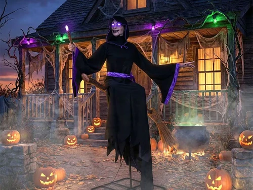 8 ft animated hovering witch halloween decoration with broom