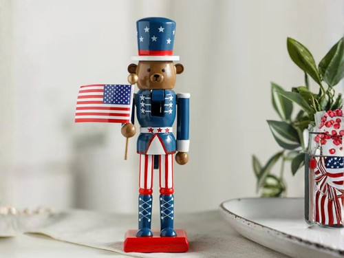 patriotic bear wooden nutcracker tabletop decoration red white blue