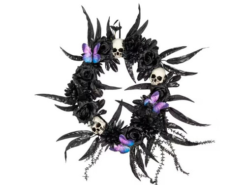 gothic halloween wreath skull spider decor