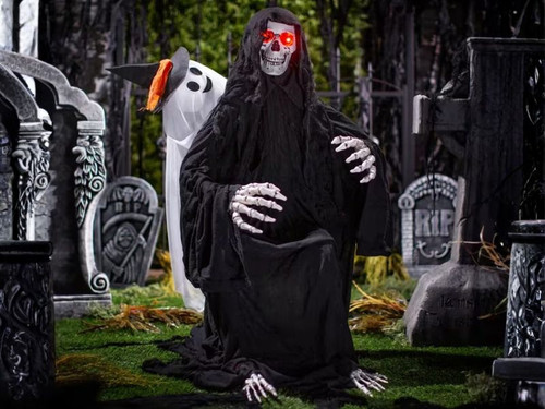 animated hide and seek ghost skeleton reaper halloween decoration