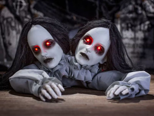 animated two headed girl halloween prop crawling