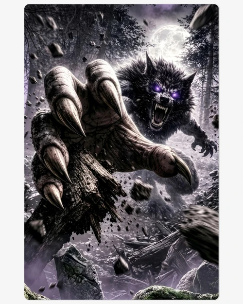 Detailed werewolf horror artwork with dark gothic monster design