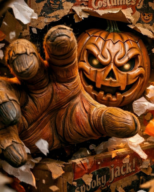 Vintage Halloween pumpkin poster featuring classic jack o lantern autumn artwork