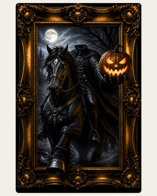 Halloween haunted portrait featuring the legendary Headless Horseman