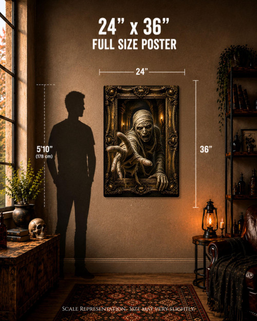 Vintage Mummy Monster Emerging From Frame Horror Poster