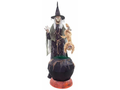 Animated Witch Prop With Cat And Cauldron